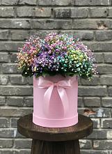Цветочная композиция из Гипсофила и Розы в шляпной коробке в Попово-Лежачах