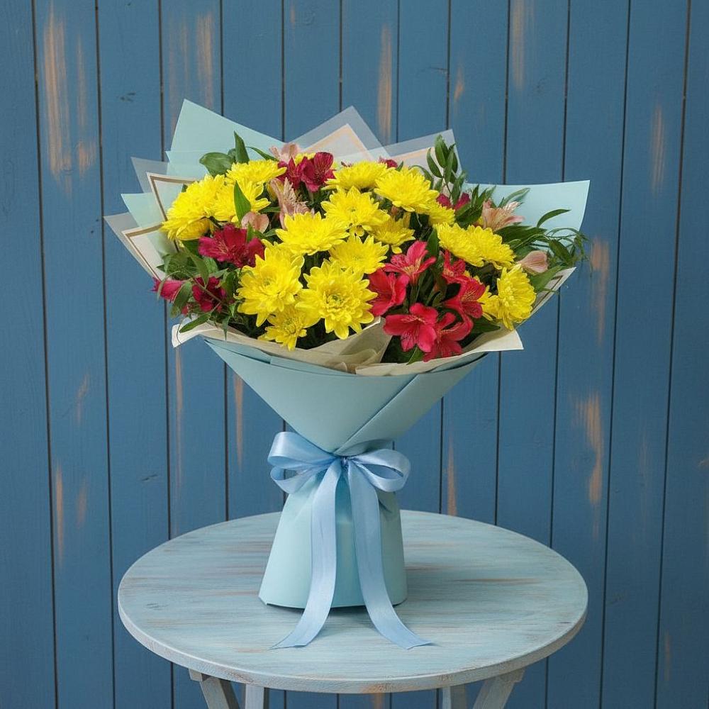 Букет цветов из: Альстромерии и Хризантемы в Попово-Лежачах