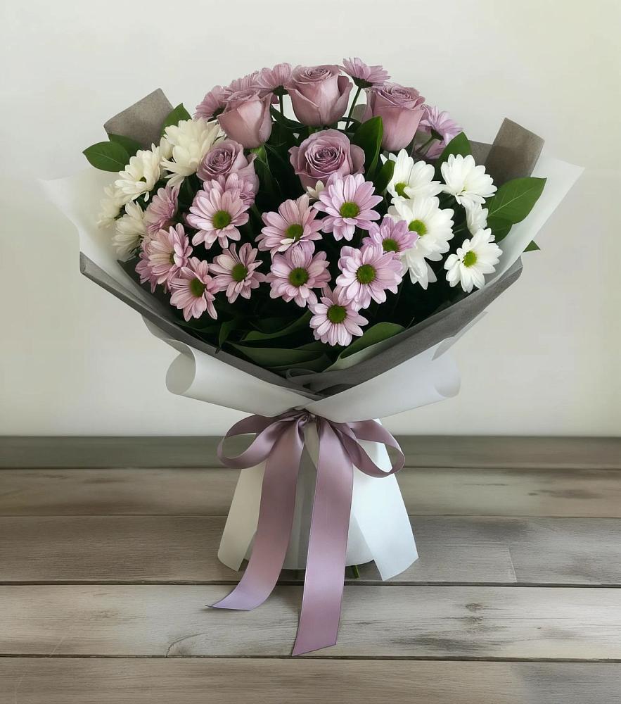 Букет цветов из: Хризантемы и Розы в Попово-Лежачах