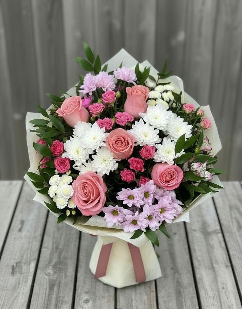 Букет цветов из: Альстромерии, Гвоздики, Розы и Хризантемы в Попово-Лежачах