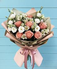 Букет цветов из:  Розы, Альстромерии и Лизиантусы в Попово-Лежачах