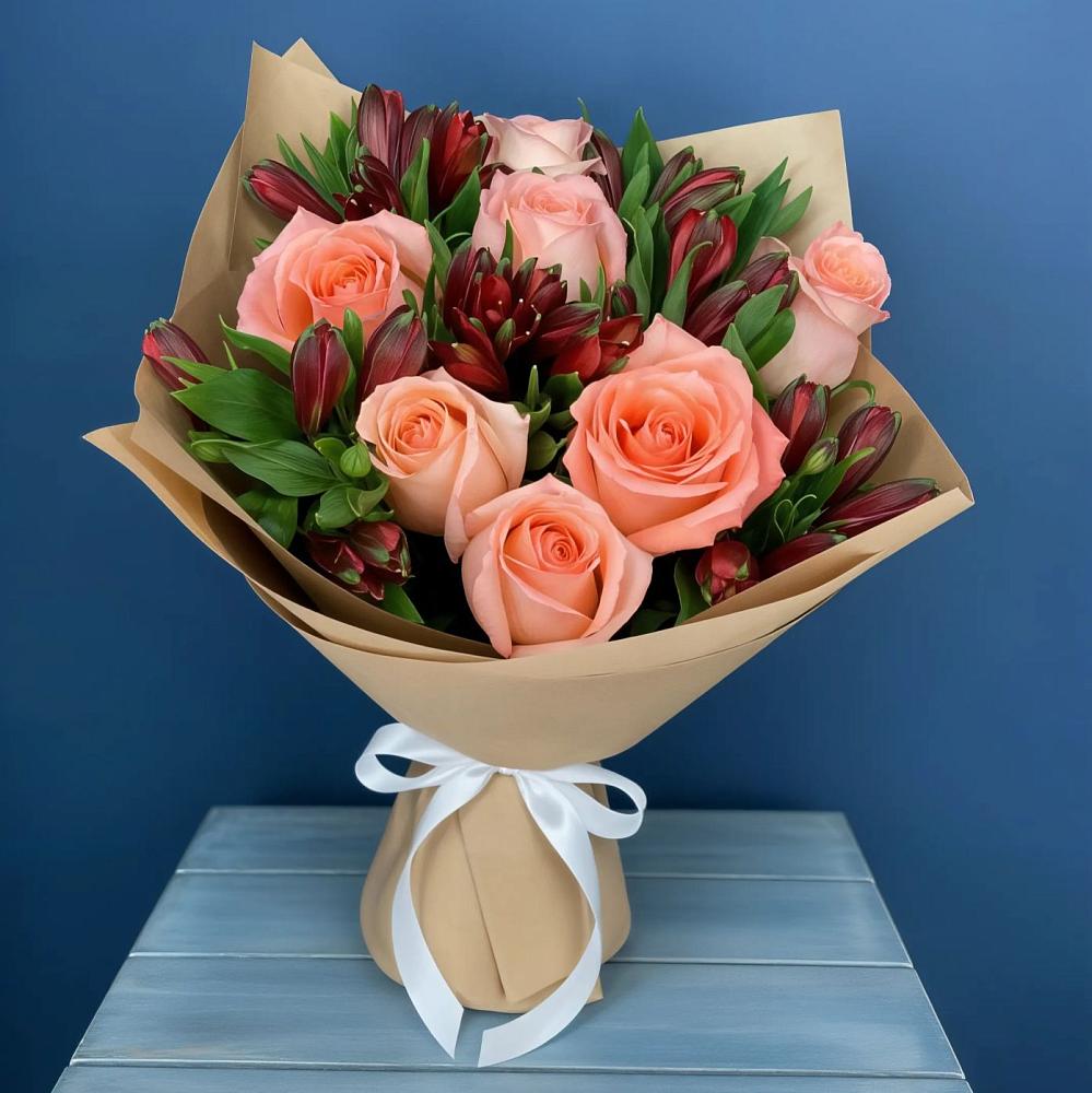 Букет цветов из: Розы и Альстромерии в Попово-Лежачах