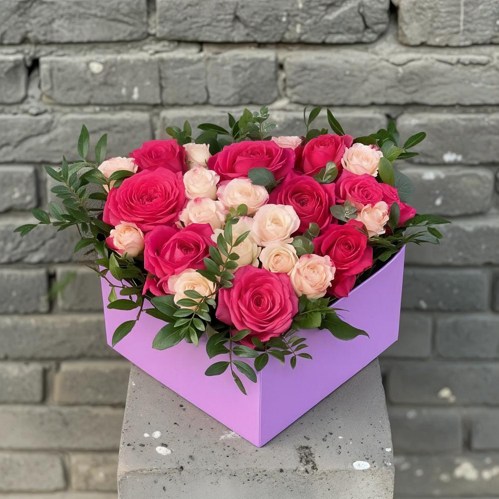 Цветочная композиция из Розы в коробке в Попово-Лежачах