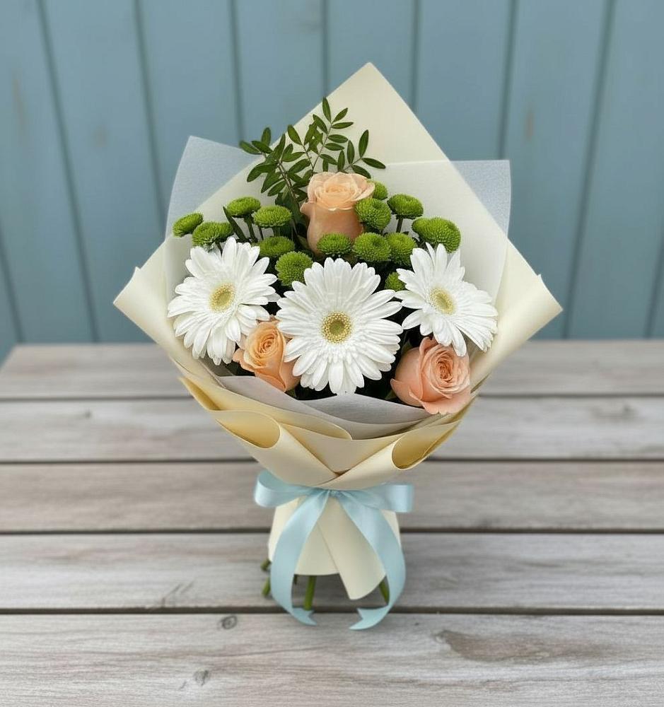Букет цветов из: Герберы, Розы и Хризантемы в Попово-Лежачах