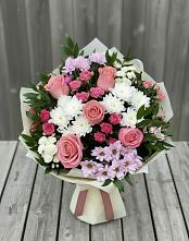 Букет цветов из:  Альстромерии, Гвоздики, Розы и Хризантемы в Попово-Лежачах