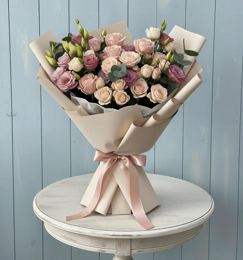 Букет цветов из: Розы и Лизиантусы в Попово-Лежачах