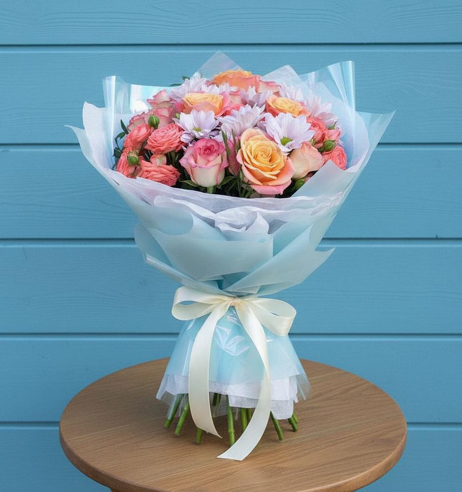 Букет цветов из: Хризантемы и Розы в Попово-Лежачах