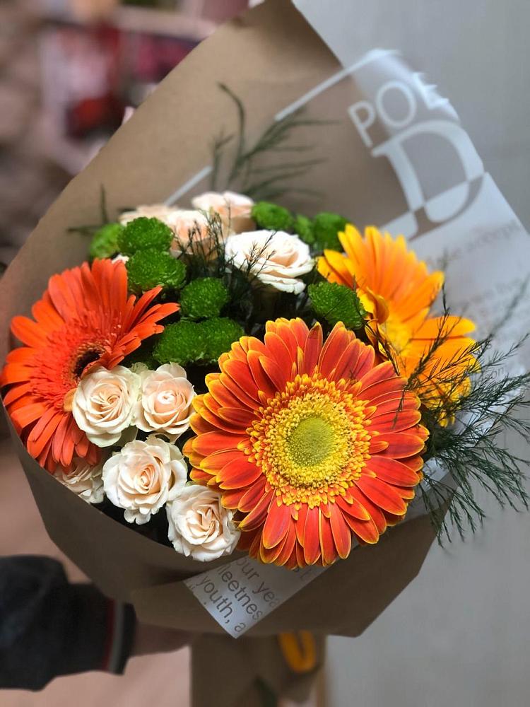 Букет цветов из: Герберы, Хризантемы и Розы в Попово-Лежачах