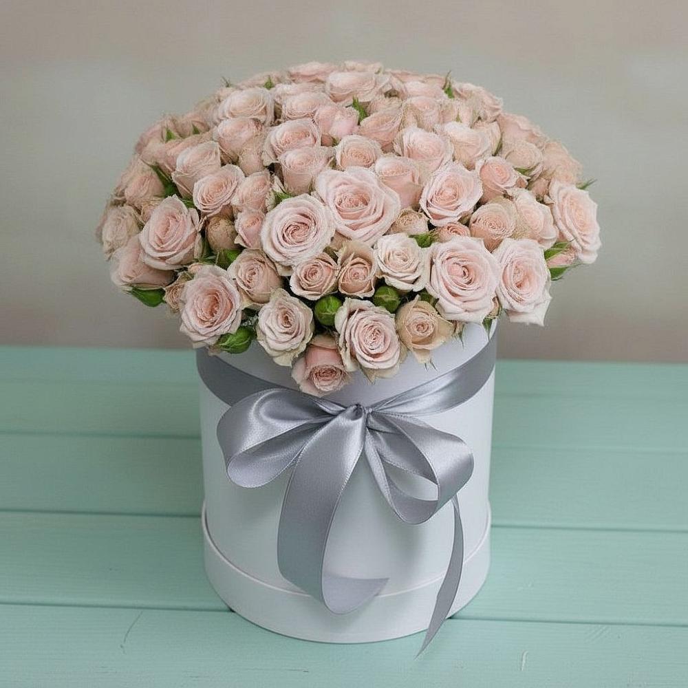 Цветочная композиция из Розы в шляпной коробке в Попово-Лежачах