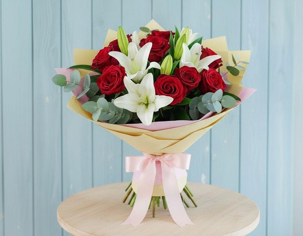 Букет цветов из: Лилии и Розы в Попово-Лежачах